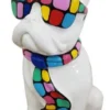 Casa Padrino Luxus Deko Skulptur Hund Bulldogge Weiß / Mehrfarbig H. 80 cm - Große Deko Figur - XXL Deko Skulptur - XXL Deko Figur - Wohnzimmer Deko - Garten Deko - Luxus Deko XXL Figuren