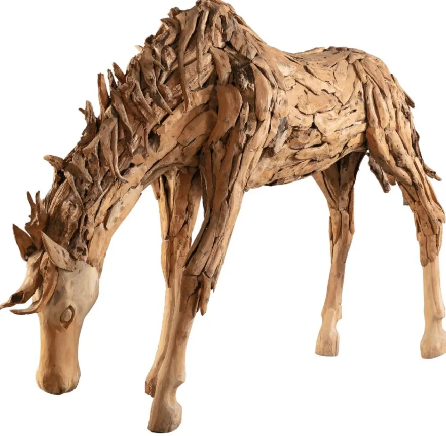 Casa Padrino Luxus Deko Skulptur Pferd Naturfarben 250 x 60 x H. 150 cm - Riesige Gartenskulptur - Lebensgroße Skulptur - XXL Deko Skulptur - XXL Deko Figur - XXL Tierfigur - Luxus Deko Tierfigur