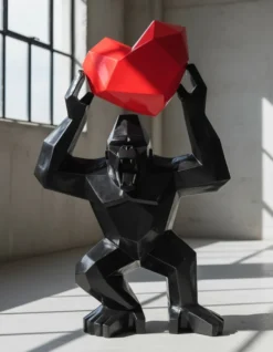 Casa Padrino Luxus Deko Skulptur Affe Liebe Gorilla H. 146 cm - Riesige Gartenskulptur - Lebensgroße Skulptur - XXL Deko Skulptur - XXL Deko Figur