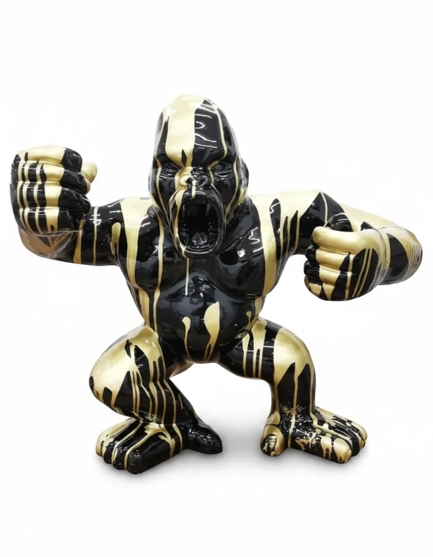 Casa Padrino Luxus Deko Skulptur Affe Kong Wütende Gorilla Trash Silver Oder G H. 102 cm - Riesige Gartenskulptur - Lebensgroße Skulptur - XXL Deko Skulptur - XXL Deko Figur