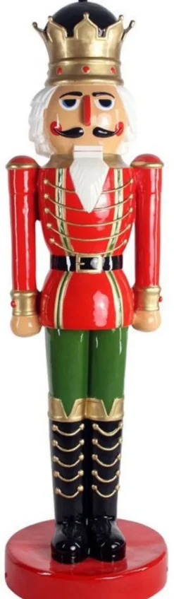 Casa Padrino Luxus Deko Skulptur Nussknacker König Rot / Mehrfarbig / Gold H. 200 cm - Lebensgroße Weihnachts Deko Figur - XXL Deko Skulptur - XXL Deko Figur - XXL Weihnachts Skulptur