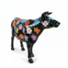 Casa Padrino Luxus Deko Skulptur Kuh Schwarz Bunte Blumen H. 155 cm - Riesige Gartenskulptur - Lebensgroße Skulptur - XXL Deko Skulptur - XXL Deko Figur