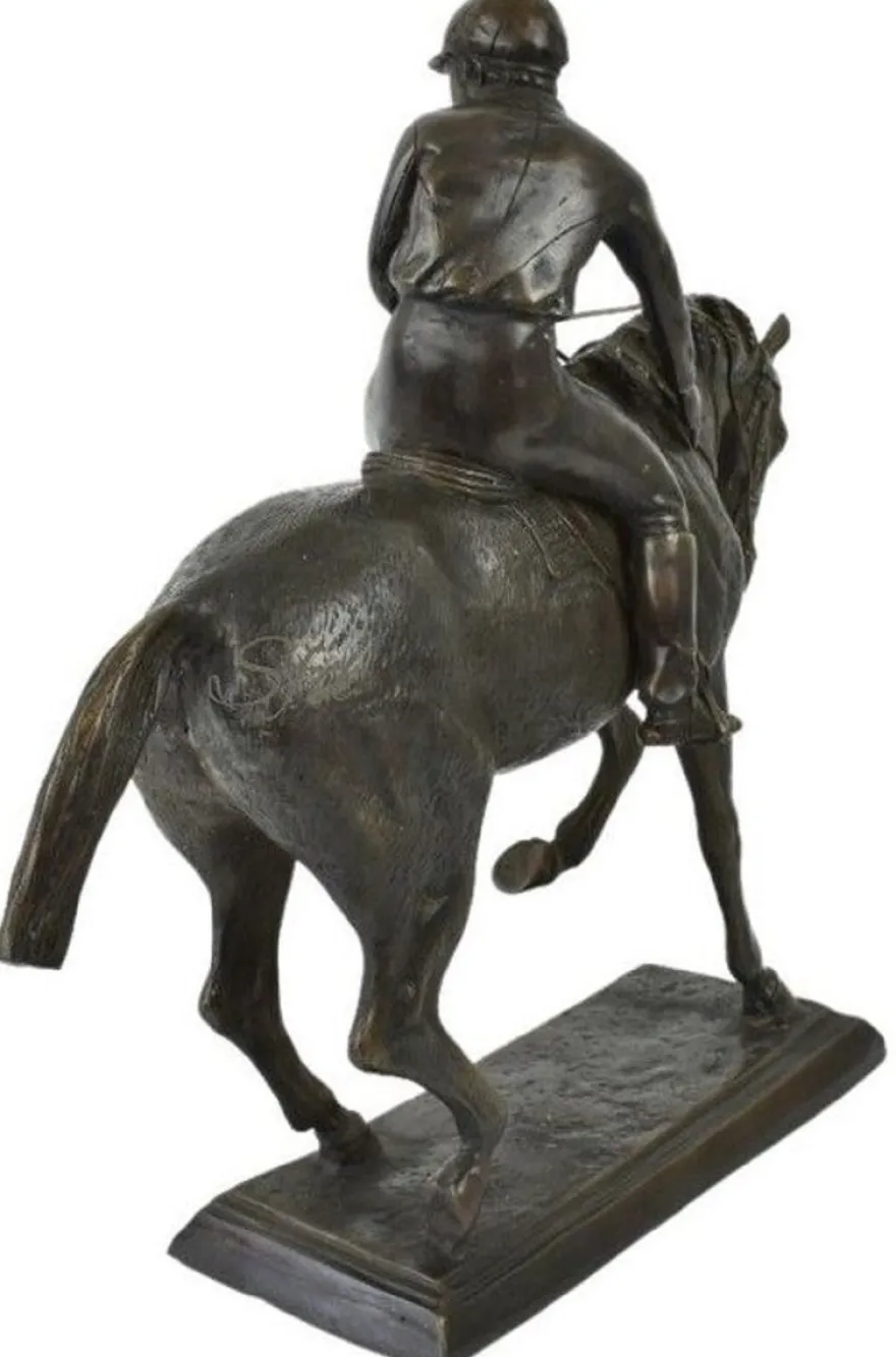 Casa Padrino Luxus Deko Skulptur Jockey auf Pferd Bronze 58 x 19 x H. 53 cm - Bronze Deko Skulptur - Bronze Deko Figur - Schreibtisch Deko - Wohnzimmer Deko - Luxus Qualität