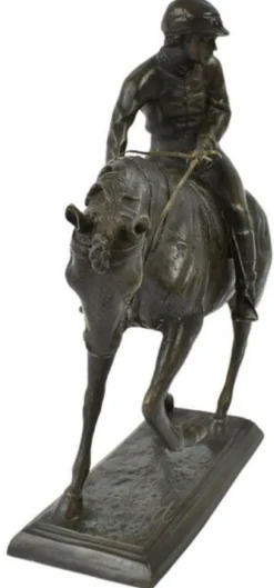 Casa Padrino Luxus Deko Skulptur Jockey auf Pferd Bronze 58 x 19 x H. 53 cm - Bronze Deko Skulptur - Bronze Deko Figur - Schreibtisch Deko - Wohnzimmer Deko - Luxus Qualität