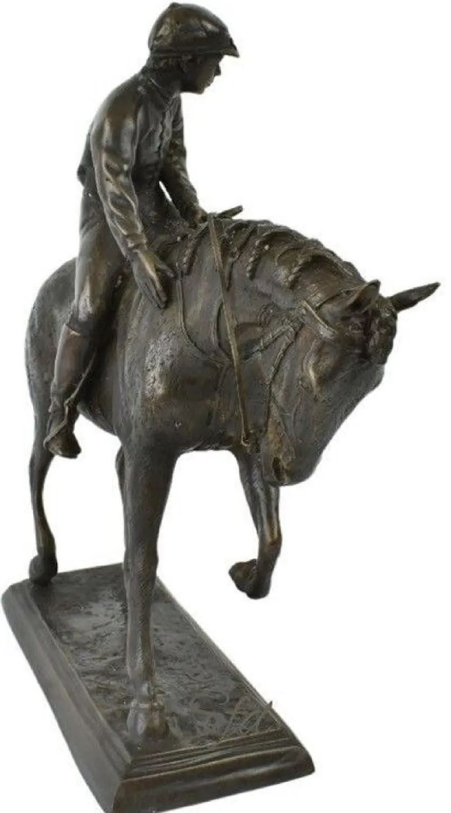 Casa Padrino Luxus Deko Skulptur Jockey auf Pferd Bronze 58 x 19 x H. 53 cm - Bronze Deko Skulptur - Bronze Deko Figur - Schreibtisch Deko - Wohnzimmer Deko - Luxus Qualität