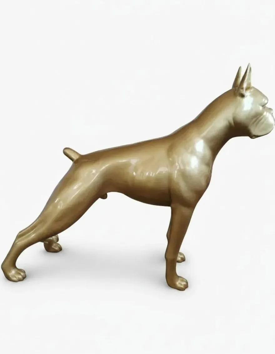 Casa Padrino Luxus Deko Skulptur Hund Boxer Gold H. 173 cm - Riesige Gartenskulptur - Lebensgroße Skulptur - XXL Deko Skulptur - XXL Deko Figur