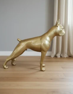 Casa Padrino Luxus Deko Skulptur Hund Boxer Gold H. 173 cm - Riesige Gartenskulptur - Lebensgroße Skulptur - XXL Deko Skulptur - XXL Deko Figur