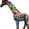 Casa Padrino Luxus Deko Skulptur Giraffe Schwarz / Mehrfarbig H. 115 cm - Große Deko Figur - XXL Deko Skulptur - XXL Deko Figur - XXL Tierfigur - Wohnzimmer Deko - Garten Deko - Deko XXL Figuren