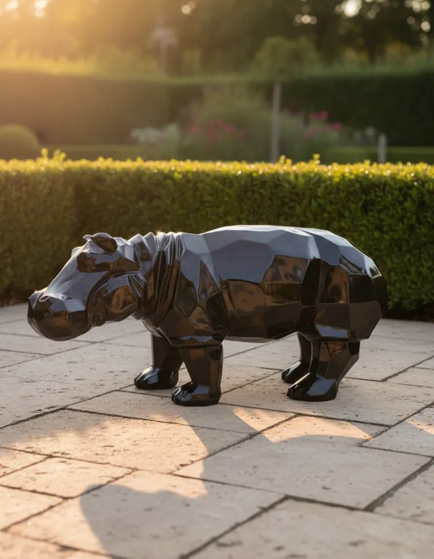 Casa Padrino Luxus Deko Skulptur Nilpferd Facettiertes H. 38 cm - Deko Skulptur - Deko Figur - Tierfigur - Gartendeko