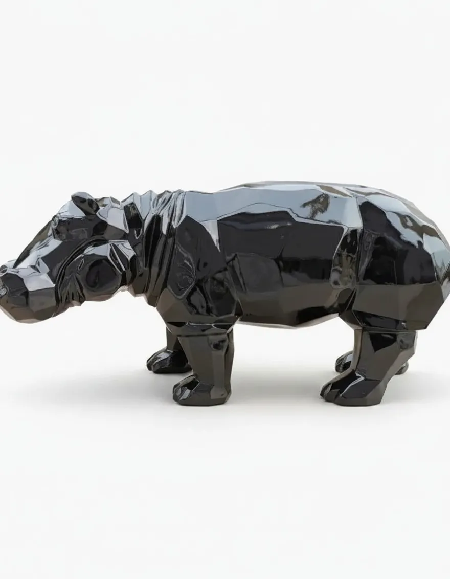 Casa Padrino Luxus Deko Skulptur Nilpferd Facettiertes H. 38 cm - Deko Skulptur - Deko Figur - Tierfigur - Gartendeko