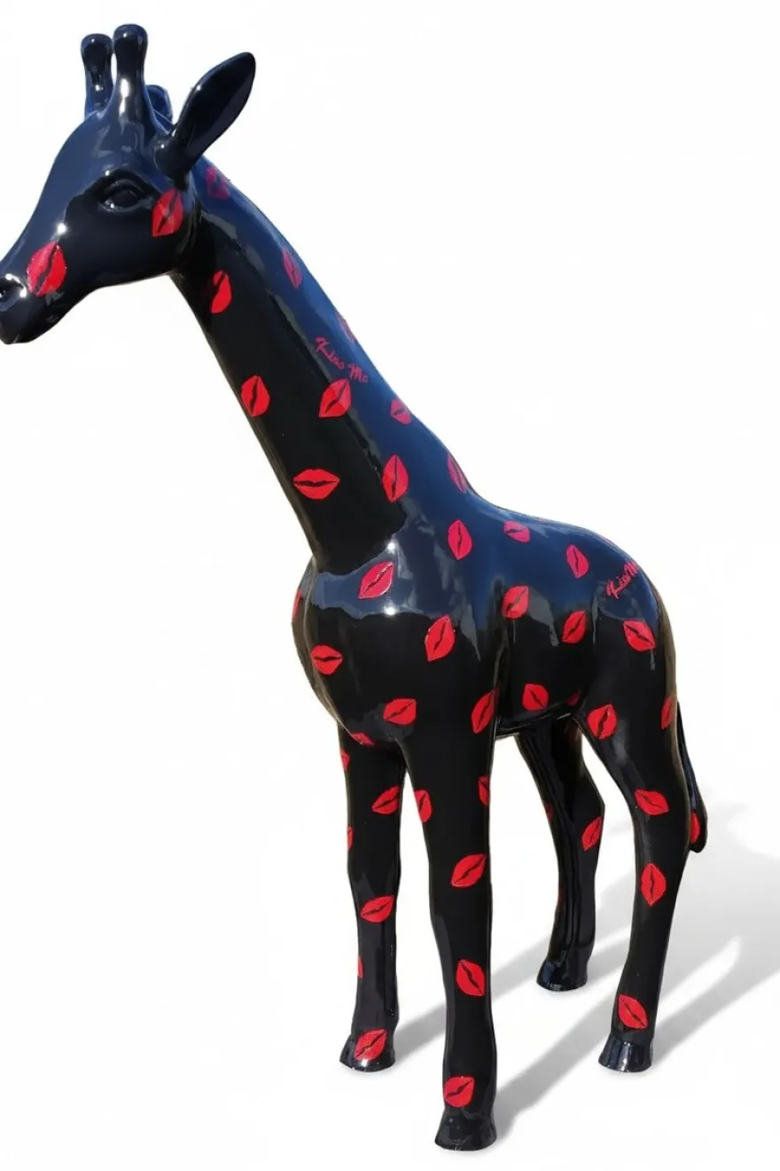 Casa Padrino Luxus Deko Skulptur Giraffe Kiss H. 115 cm - Riesige Gartenskulptur - Lebensgroße Skulptur - XXL Deko Skulptur - XXL Deko Figur