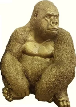 Casa Padrino Luxus Deko Skulptur Gorilla Affe Gold H. 75 cm - Wetterbeständige Gartendeko Figur - Deko Figur - Deko Tierfigur - Garten Deko - Luxus Deko Accessoires