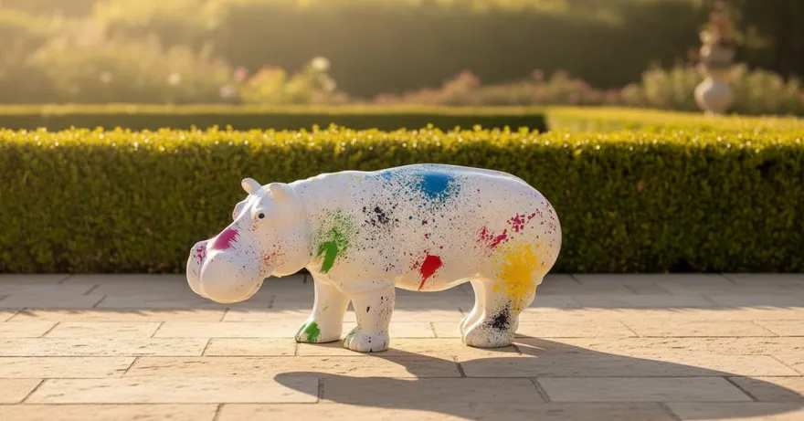 Casa Padrino Luxus Deko Skulptur Nilpferd Splash H. 45 cm - Deko Skulptur - Deko Figur - Tierfigur - Gartendeko