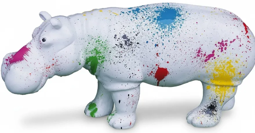 Casa Padrino Luxus Deko Skulptur Nilpferd Splash H. 45 cm - Deko Skulptur - Deko Figur - Tierfigur - Gartendeko