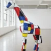 Casa Padrino Luxus Deko Skulptur Giraffe Mondrian H. 115 cm - Riesige Gartenskulptur - Lebensgroße Skulptur - XXL Deko Skulptur - XXL Deko Figur