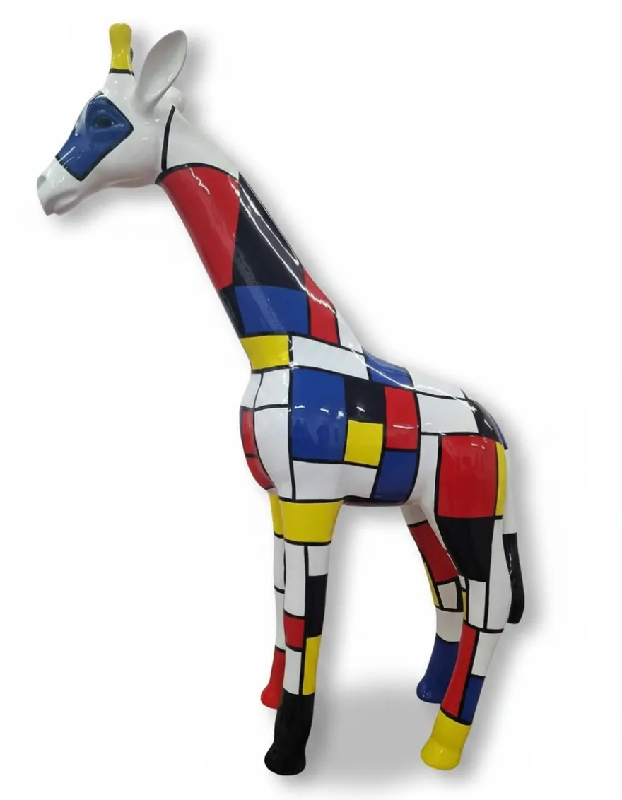 Casa Padrino Luxus Deko Skulptur Giraffe Mondrian H. 115 cm - Riesige Gartenskulptur - Lebensgroße Skulptur - XXL Deko Skulptur - XXL Deko Figur