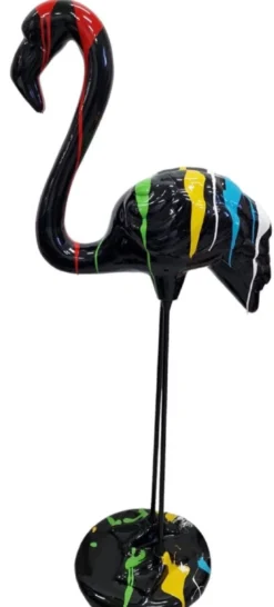 Casa Padrino Luxus Deko Skulptur Flamingo Schwarz / Mehrfarbig H. 120 cm - Große Deko Figur - XXL Deko Skulptur - XXL Deko Figur - XXL Tierfigur - Wohnzimmer Deko - Garten Deko - Luxus XXL Figuren