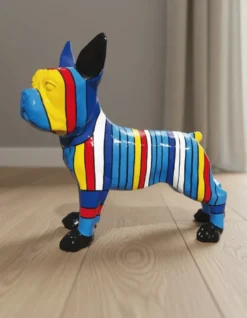Casa Padrino Luxus Deko Skulptur Hund Französische Bulldogge Rykiel Stripes H. 178 cm - Riesige Gartenskulptur - Lebensgroße Skulptur - XXL Deko Skulptur - XXL Deko Figur