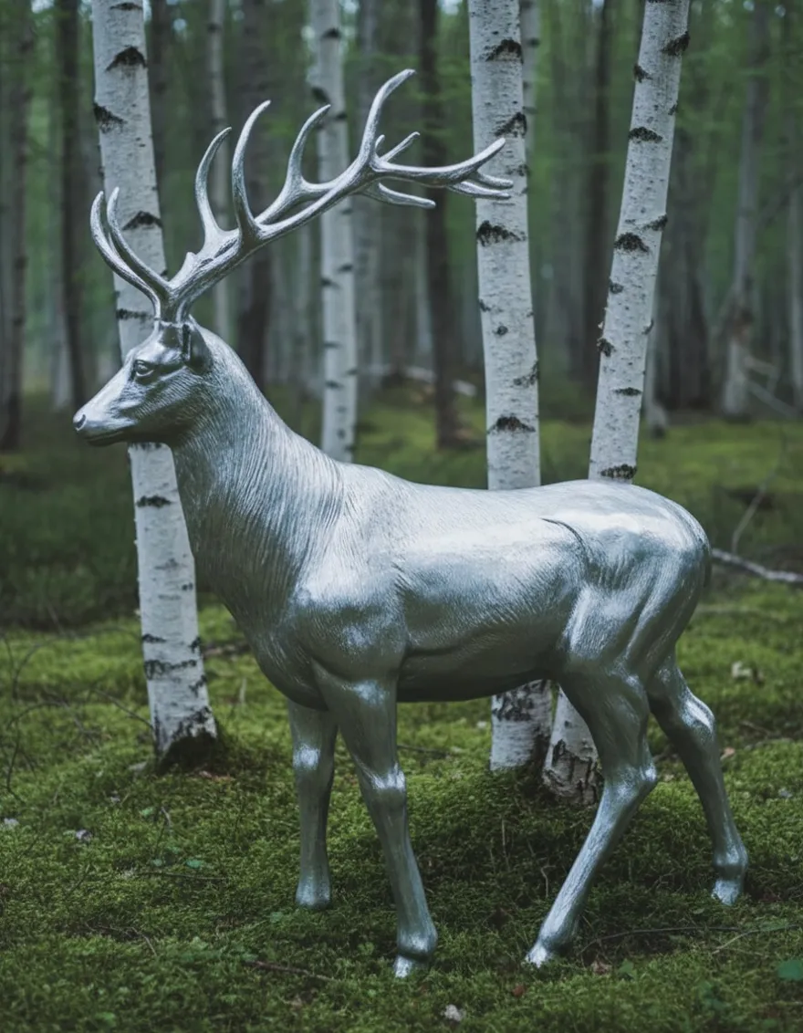 Casa Padrino Luxus Deko Skulptur Hirsch Großer In Metalloptik H. 220 cm - Riesige Gartenskulptur - Lebensgroße Skulptur - XXL Deko Skulptur - XXL Deko Figur