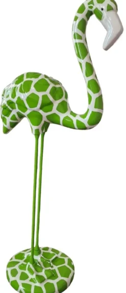 Casa Padrino Luxus Deko Skulptur Flamingo Grün / Weiß H. 120 cm - Große Deko Figur - XXL Deko Skulptur - XXL Deko Figur - XXL Tierfigur - Wohnzimmer Deko - Garten Deko - Luxus Deko XXL Figuren