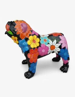 Casa Padrino Luxus Deko Skulptur Hund Bulldoggenblumen H. 70 cm - Deko Skulptur - Deko Figur - Tierfigur - Gartendeko