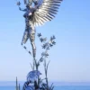 Casa Padrino Luxus Deko Skulptur Engel Silber 200 x 145 x H. 370 cm - Riesige Edelstahl Skulptur - Riesige Garten Deko Figur - Garten Skulpturen - Metall Skulpturen