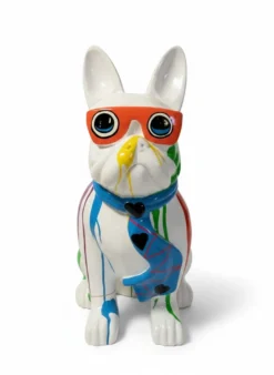 Casa Padrino Luxus Deko Skulptur Hund Bulldogge Trash Brille Augen H. 85 cm - Deko Skulptur - Deko Figur - Tierfigur - Gartendeko