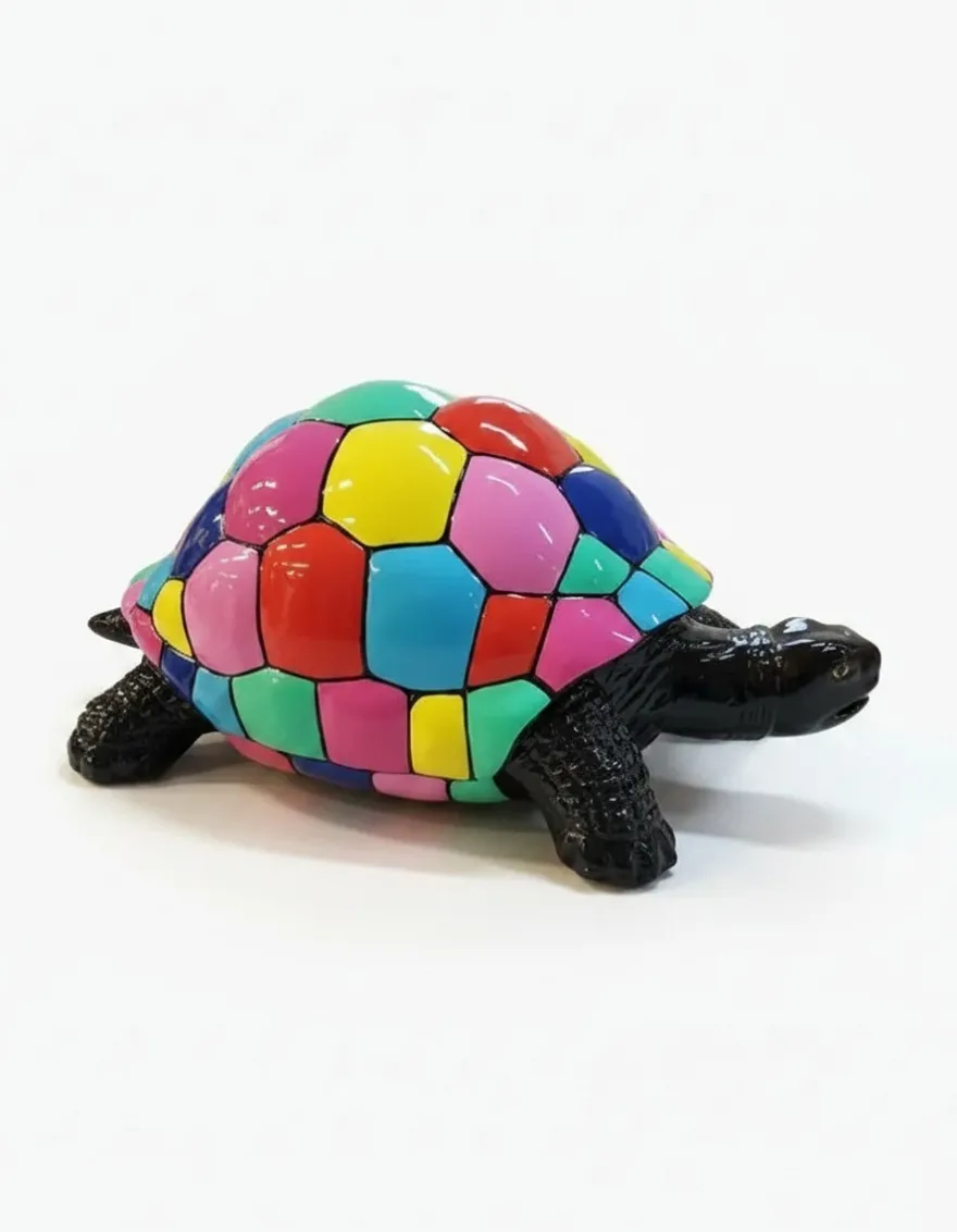 Casa Padrino Luxus Deko Skulptur Reptil Schildkröte Bunt Quartal H. 44 cm - Deko Skulptur - Deko Figur - Tierfigur - Gartendeko