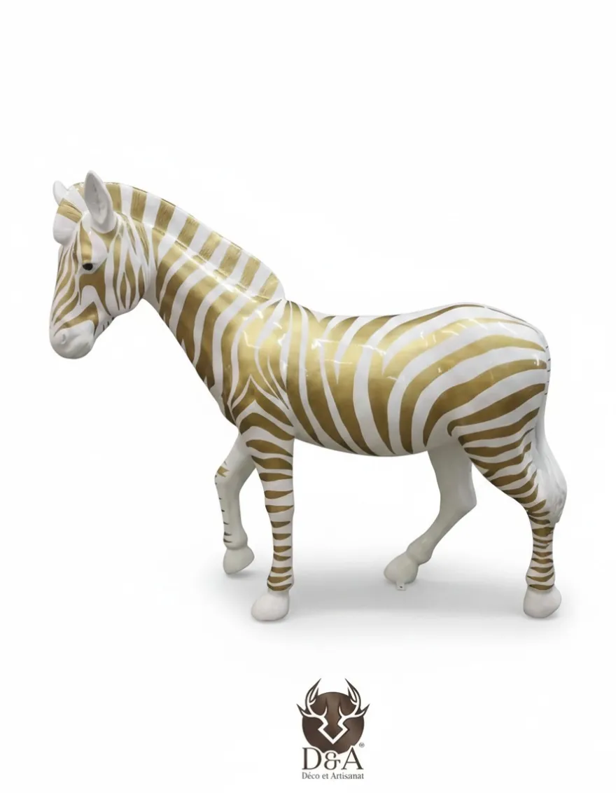 Casa Padrino Luxus Deko Skulptur Pferd Zebra Or Ou Argent H. 167 cm - Riesige Gartenskulptur - Lebensgroße Skulptur - XXL Deko Skulptur - XXL Deko Figur