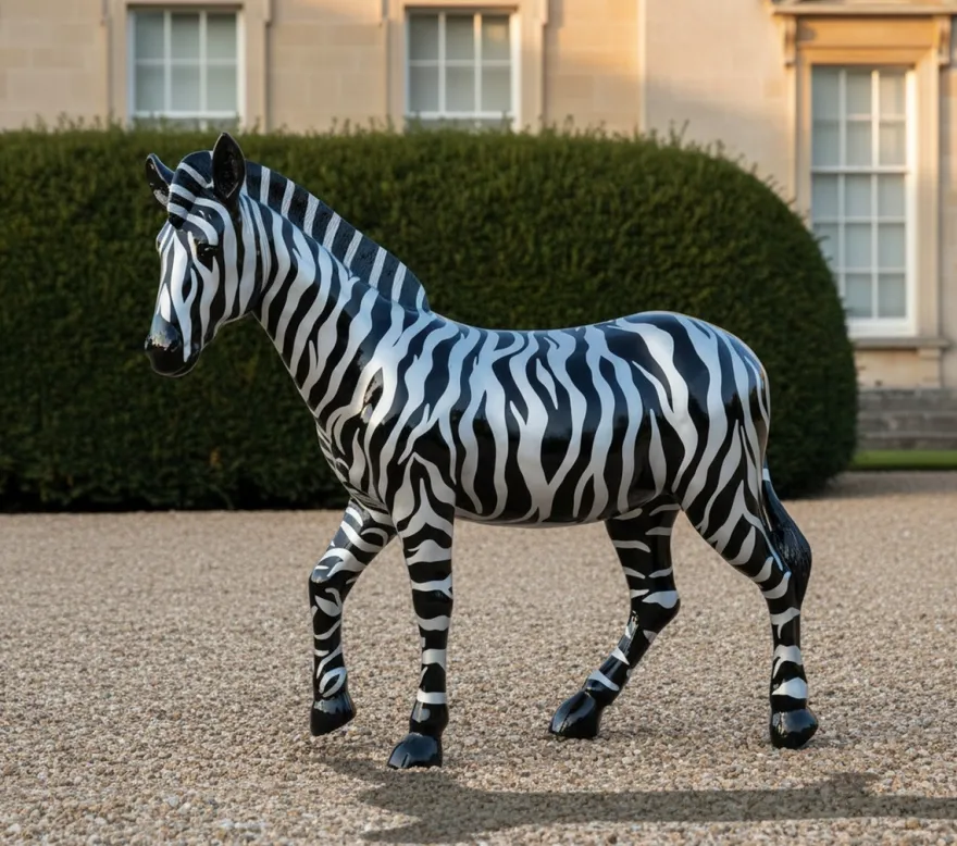 Casa Padrino Luxus Deko Skulptur Pferd Zebra H. 170 cm - Riesige Gartenskulptur - Lebensgroße Skulptur - XXL Deko Skulptur - XXL Deko Figur