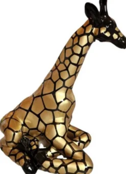 Casa Padrino Luxus Deko Skulptur Giraffe Gold / Schwarz H. 80 cm - Große Deko Figur - XXL Deko Skulptur - XXL Deko Figur - XXL Tierfigur - Wohnzimmer Deko - Garten Deko - Luxus Deko XXL Figuren