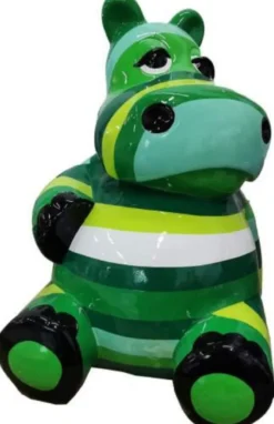 Casa Padrino Luxus Deko Skulptur Nilpferd Grün / Mehrfarbig H. 100 cm - Große Deko Figur - XXL Deko Skulptur - XXL Deko Figur - XXL Tierfigur - Wohnzimmer Deko - Garten Deko - Deko XXL Figuren