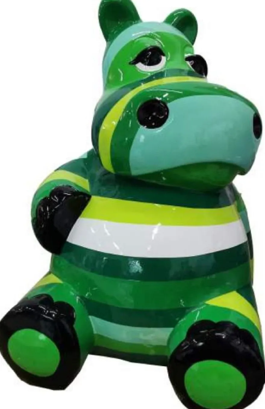Casa Padrino Luxus Deko Skulptur Nilpferd Grün / Mehrfarbig H. 100 cm - Große Deko Figur - XXL Deko Skulptur - XXL Deko Figur - XXL Tierfigur - Wohnzimmer Deko - Garten Deko - Deko XXL Figuren