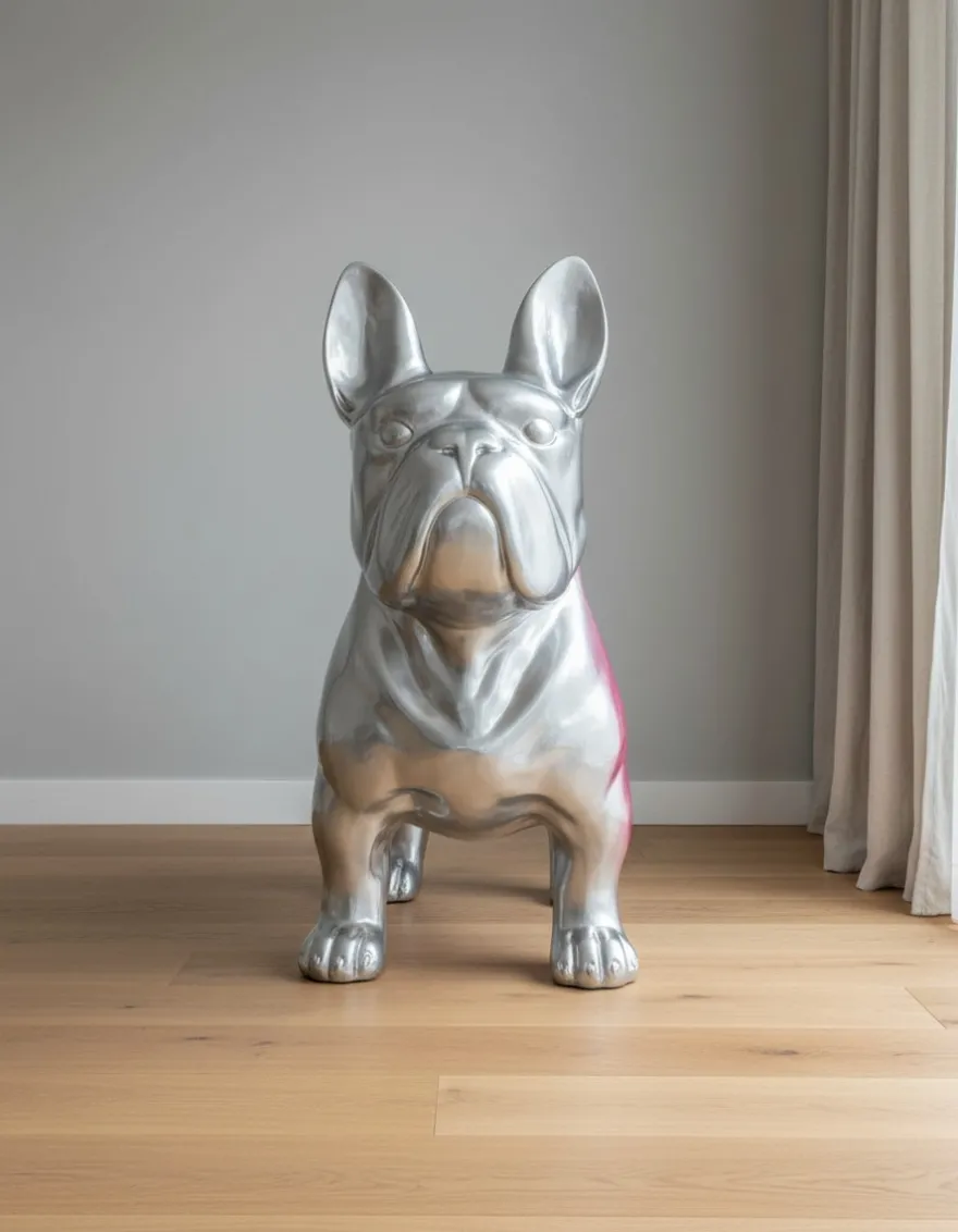 Casa Padrino Luxus Deko Skulptur Hund Riesige Sitzend Bulldogge Gold H. 250 cm - Riesige Gartenskulptur - Lebensgroße Skulptur - XXL Deko Skulptur - XXL Deko Figur