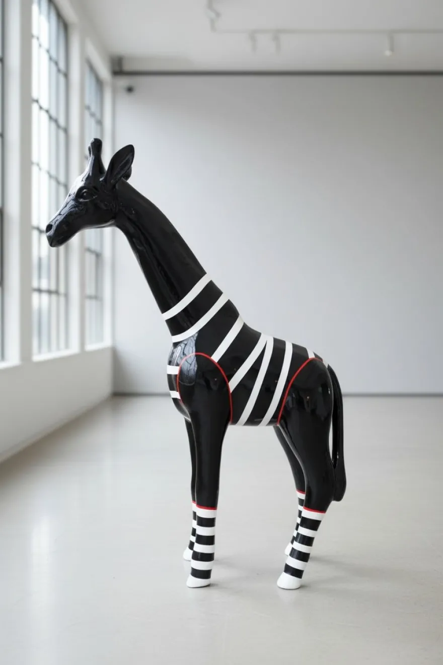 Casa Padrino Luxus Deko Skulptur Giraffe Marin H. 115 cm - Riesige Gartenskulptur - Lebensgroße Skulptur - XXL Deko Skulptur - XXL Deko Figur