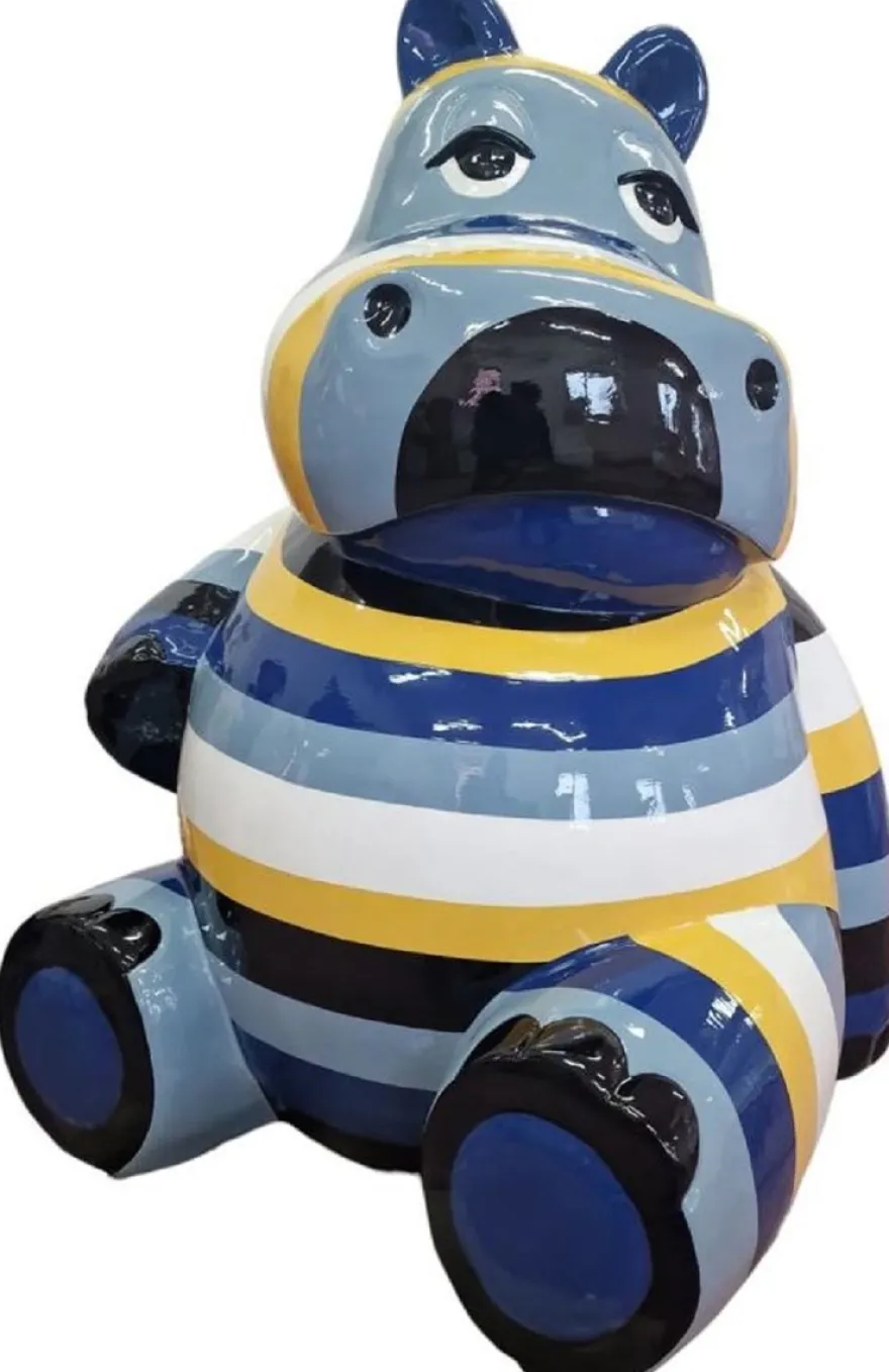 Casa Padrino Luxus Deko Skulptur Nilpferd Mehrfarbig H. 100 cm - Große Deko Figur - XXL Deko Skulptur - XXL Deko Figur - XXL Tierfigur - Wohnzimmer Deko - Garten Deko - Deko XXL Figuren