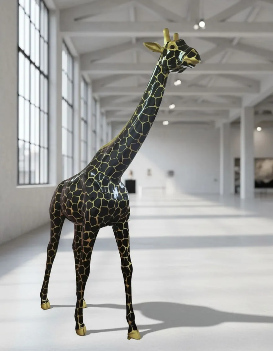 Casa Padrino Luxus Deko Skulptur Giraffe Schwarzgold H. 320 cm - Riesige Gartenskulptur - Lebensgroße Skulptur - XXL Deko Skulptur - XXL Deko Figur