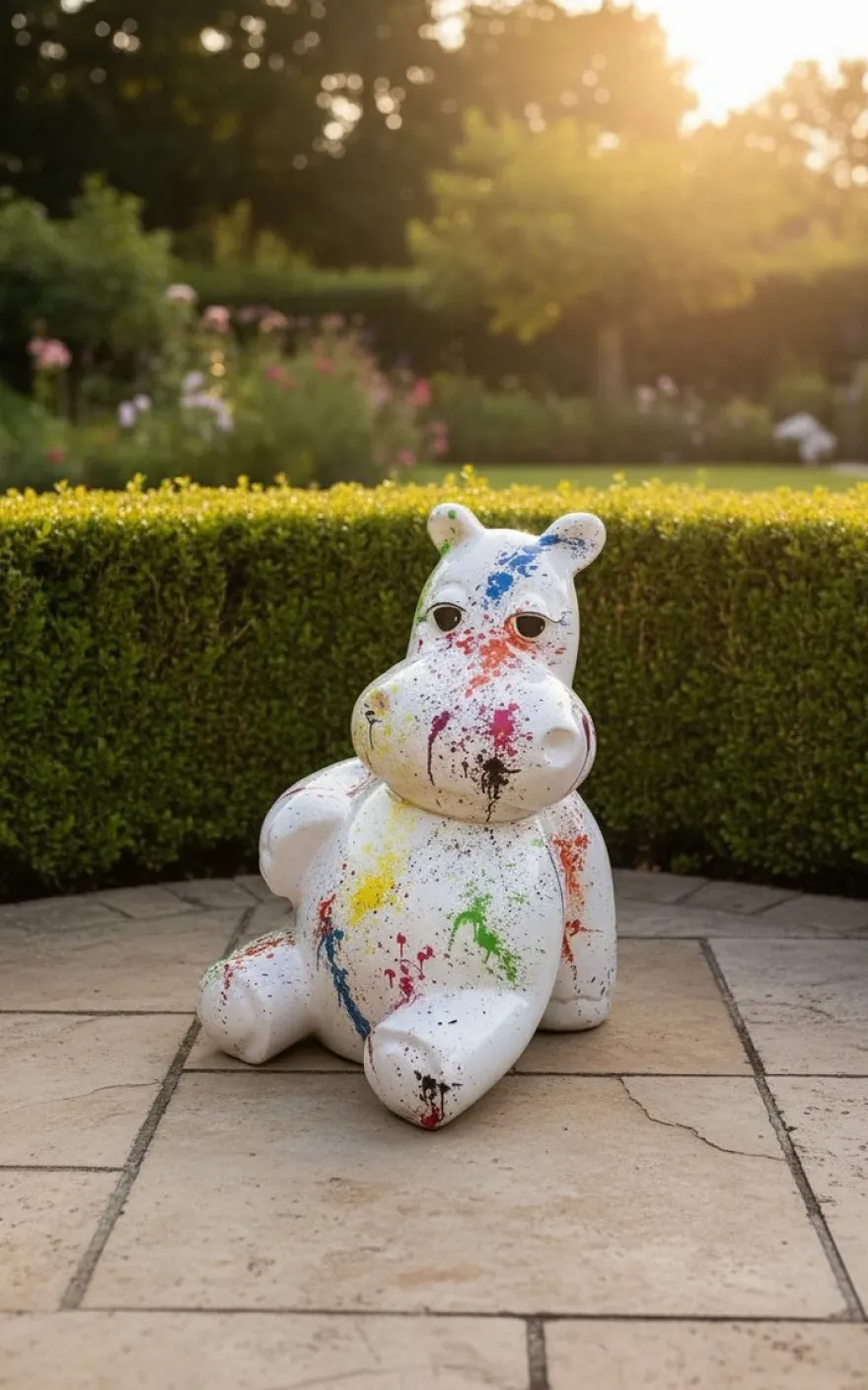 Casa Padrino Luxus Deko Skulptur Nilpferd Sitzen Splash H. 95 cm - Deko Skulptur - Deko Figur - Tierfigur - Gartendeko
