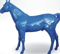 Casa Padrino Luxus Deko Skulptur Pferd Blau 245 x H. 200 cm - Riesige Gartenskulptur - Lebensgroße Skulptur - XXL Deko Skulptur - XXL Deko Figur - XXL Tierfigur - Luxus Deko Tierfigur