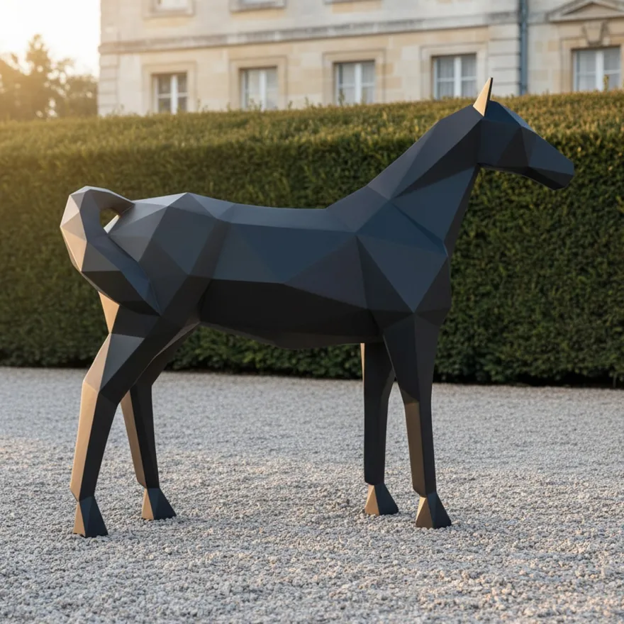 Casa Padrino Luxus Deko Skulptur Pferd Facettiertes H. 190 cm - Riesige Gartenskulptur - Lebensgroße Skulptur - XXL Deko Skulptur - XXL Deko Figur