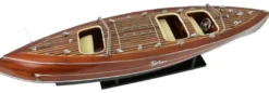 Casa Padrino Luxus Deko Speedboot Typhoon mit Massivholz Ständer Braun / Grün 95 x 22 x H. 23 cm - Handgefertigtes Deko Boot - Holzboot - Modellboot - Rennboot - Wohnzimmer Deko Accessoires