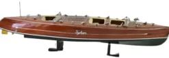 Casa Padrino Luxus Deko Speedboot Typhoon mit Massivholz Ständer Braun / Grün 95 x 22 x H. 23 cm - Handgefertigtes Deko Boot - Holzboot - Modellboot - Rennboot - Wohnzimmer Deko Accessoires