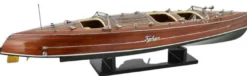 Casa Padrino Luxus Deko Speedboot Typhoon mit Massivholz Ständer Braun / Grün 95 x 22 x H. 23 cm - Handgefertigtes Deko Boot - Holzboot - Modellboot - Rennboot - Wohnzimmer Deko Accessoires