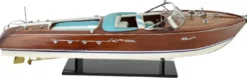 Casa Padrino Luxus Deko Speedboot mit Massivholz Ständer 87 cm - Handgefertigtes Deko Boot - Holzboot - Modellboot - Rennboot - Deko Accessoires