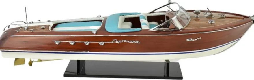 Casa Padrino Luxus Deko Speedboot mit Massivholz Ständer 87 cm - Handgefertigtes Deko Boot - Holzboot - Modellboot - Rennboot - Deko Accessoires