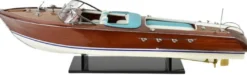 Casa Padrino Luxus Deko Speedboot mit Massivholz Ständer 87 cm - Handgefertigtes Deko Boot - Holzboot - Modellboot - Rennboot - Deko Accessoires