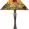 Casa Padrino Luxus Deko Tiffany Tischleuchte Braun / Mehrfarbig 40 x 40 x H. 62 cm - Tiffany Lampe mit Blumendesign und handgefertigtem Glas Lampenschirm