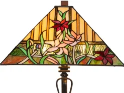Casa Padrino Luxus Deko Tiffany Tischleuchte Braun / Mehrfarbig 40 x 40 x H. 62 cm - Tiffany Lampe mit Blumendesign und handgefertigtem Glas Lampenschirm