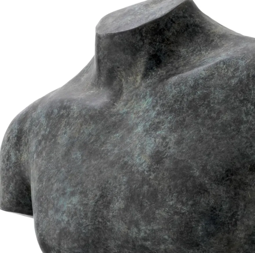 Casa Padrino Luxus Deko Torso Skulptur Antik Bronze / Beige 50 x 23 x H. 66 cm - Metall Deko Figur mit Marmorsockel - Wohnzimmer Deko - Schreibtisch Deko - Büro Deko - Deko Accessoires