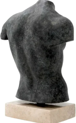 Casa Padrino Luxus Deko Torso Skulptur Antik Bronze / Beige 50 x 23 x H. 66 cm - Metall Deko Figur mit Marmorsockel - Wohnzimmer Deko - Schreibtisch Deko - Büro Deko - Deko Accessoires
